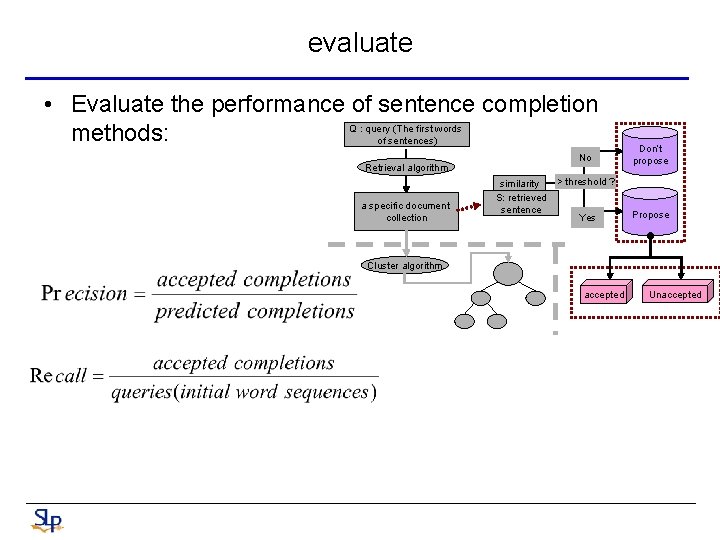 evaluate • Evaluate the performance of sentence completion Q : query (The first words