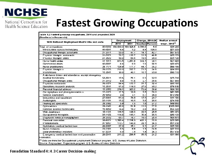 Fastest Growing Occupations Foundation Standard 4: 4. 3 Career Decision-making Fastest Growing Occupations Foundation Standard 4: 4. 3 Career Decision-making