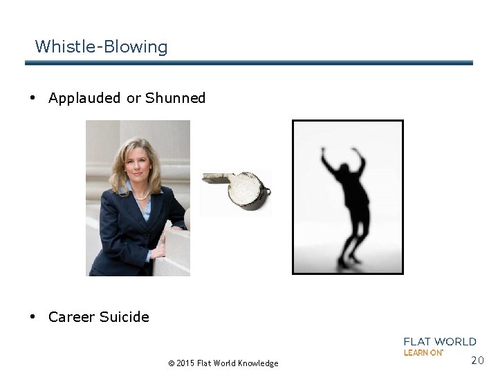 Whistle-Blowing • Applauded or Shunned • Career Suicide © 2015 Flat World Knowledge 20