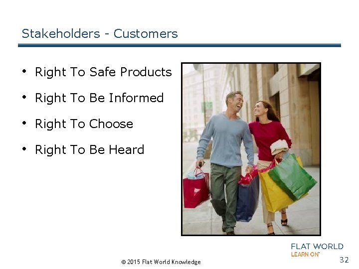 Stakeholders - Customers • Right To Safe Products • Right To Be Informed •