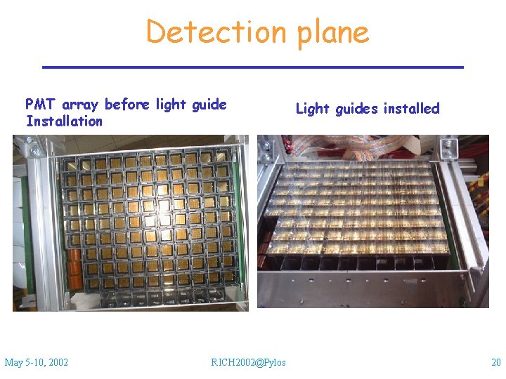 Detection plane PMT array before light guide Installation May 5 -10, 2002 RICH 2002@Pylos