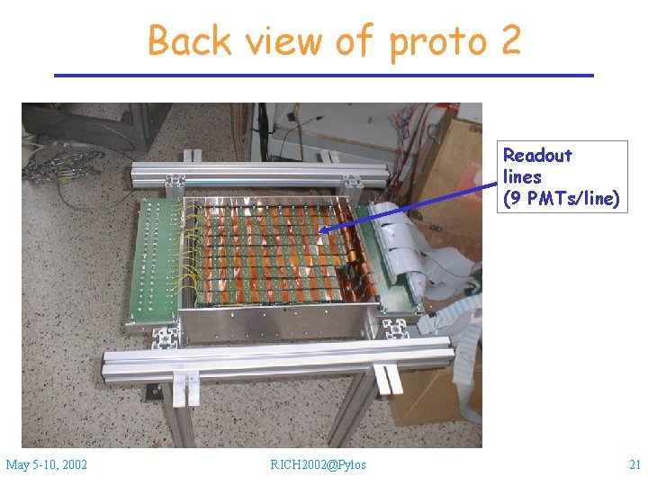 Back view of proto 2 Readout lines (9 PMTs/line) May 5 -10, 2002 RICH