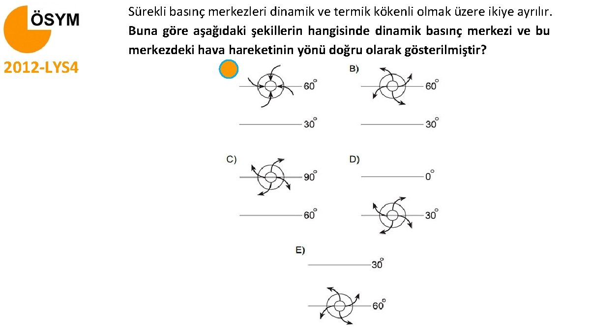 2012 -LYS 4 Sürekli basınç merkezleri dinamik ve termik kökenli olmak üzere ikiye ayrılır.