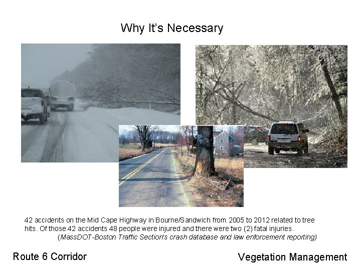 Why It’s Necessary 42 accidents on the Mid Cape Highway in Bourne/Sandwich from 2005