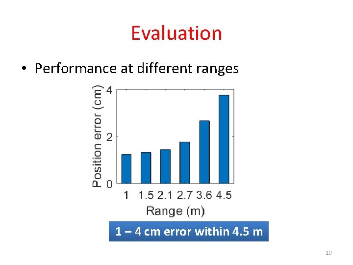 Evaluation • Performance at different ranges 1 – 4 cm error within 4. 5