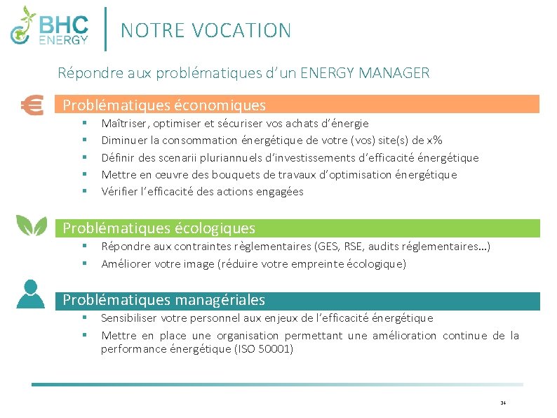 NOTRE VOCATION Répondre aux problématiques d’un ENERGY MANAGER Problématiques économiques § § § Maîtriser,