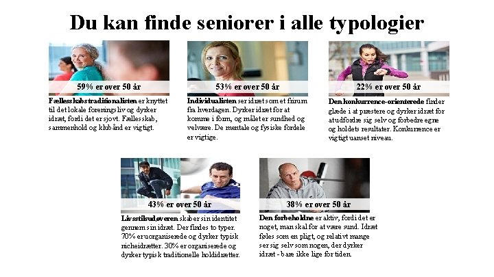 Du kan finde seniorer i alle typologier 59% er over 50 år 53% er