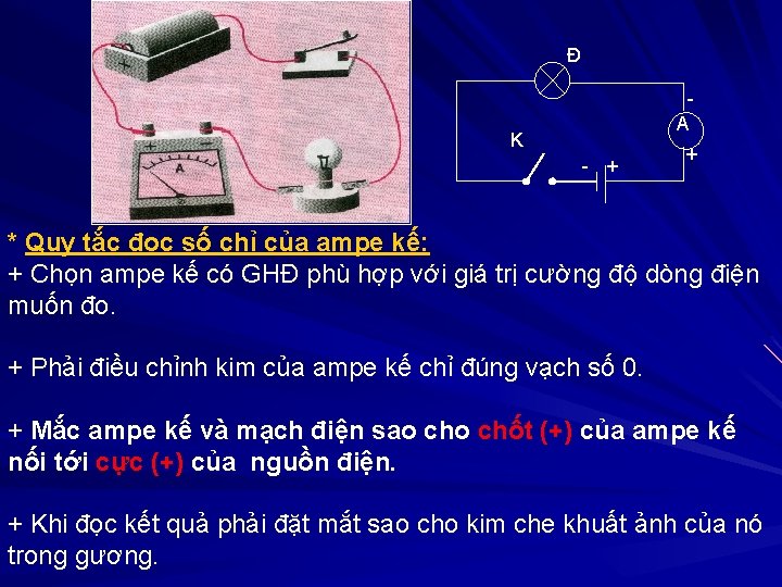 Đ A K - + + * Quy tắc đọc số chỉ của ampe