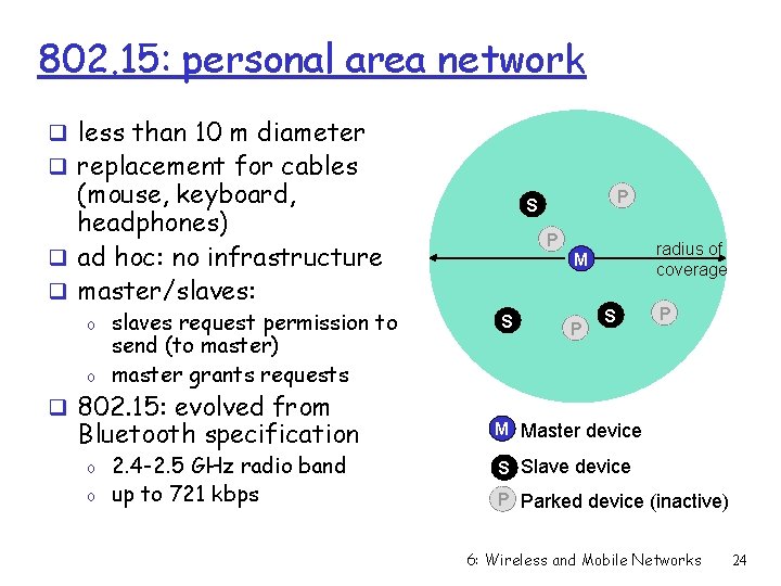 802. 15: personal area network q less than 10 m diameter q replacement for