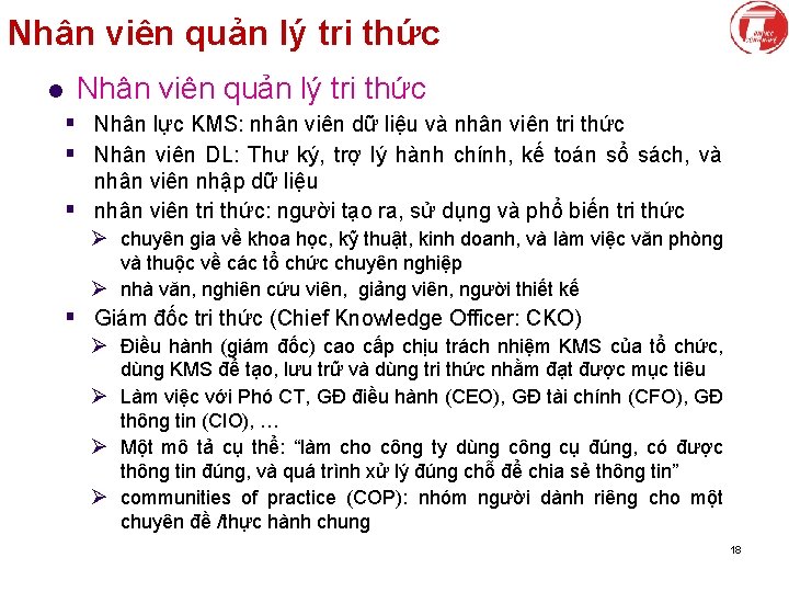 Nhân viên quản lý tri thức l Nhân viên quản lý tri thức §