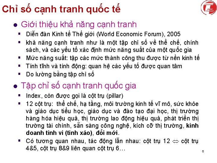 Chỉ số cạnh tranh quốc tế l Giới thiệu khả năng cạnh tranh §