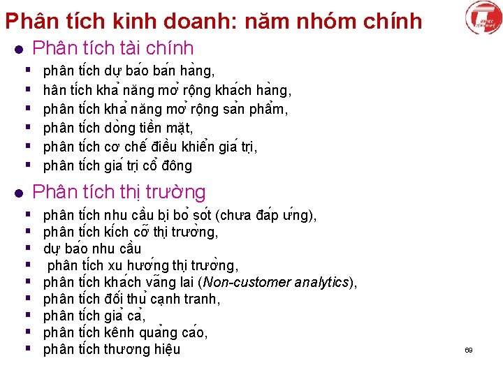 Phân tích kinh doanh: năm nhóm chính Phân tích tài chính l § §