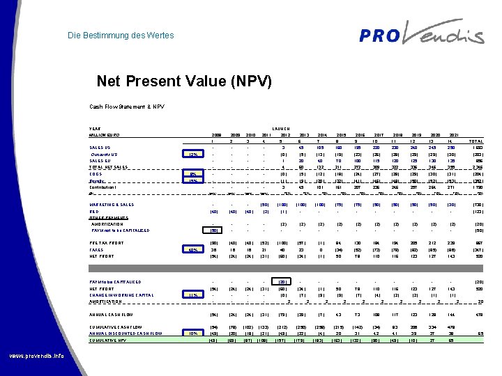 Die Bestimmung des Wertes Net Present Value (NPV) Cash Flow Statement & NPV YEAR