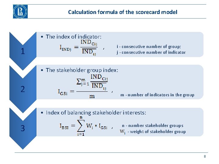 Calculation formula of the scorecard model • The index of indicator: 1 , i