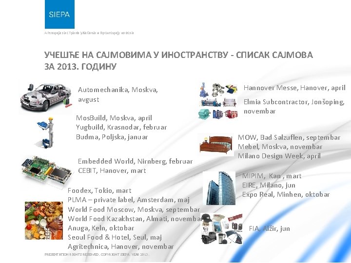 Агенција за страна улагања и промоцију извоза УЧЕШЋЕ НА САЈМОВИМА У ИНОСТРАНСТВУ - СПИСАК