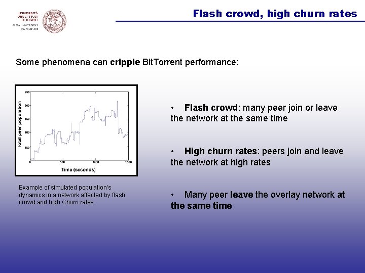 Flash crowd, high churn rates Some phenomena can cripple Bit. Torrent performance: • Flash
