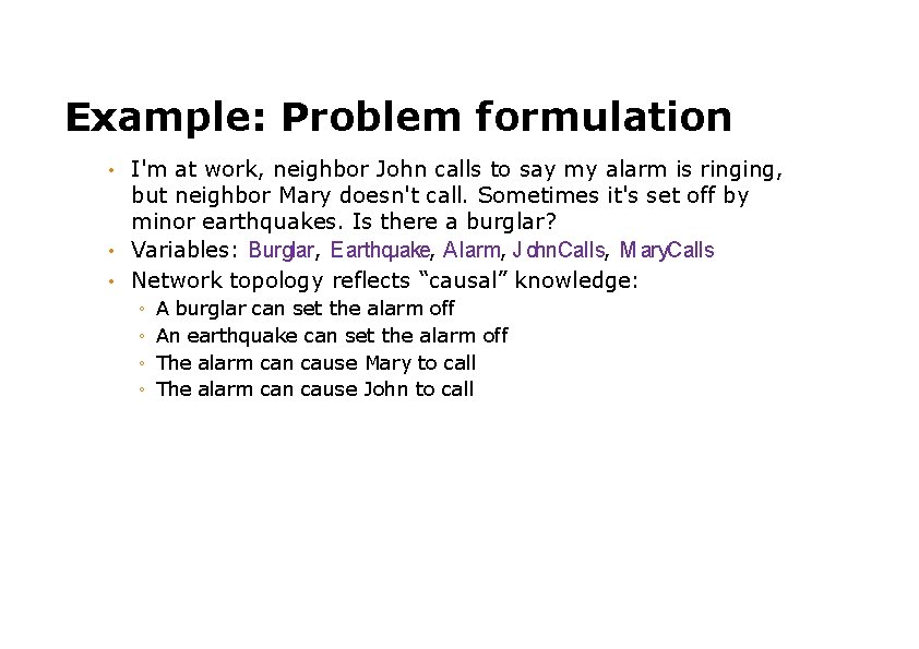 Example: Problem formulation I'm at work, neighbor John calls to say my alarm is