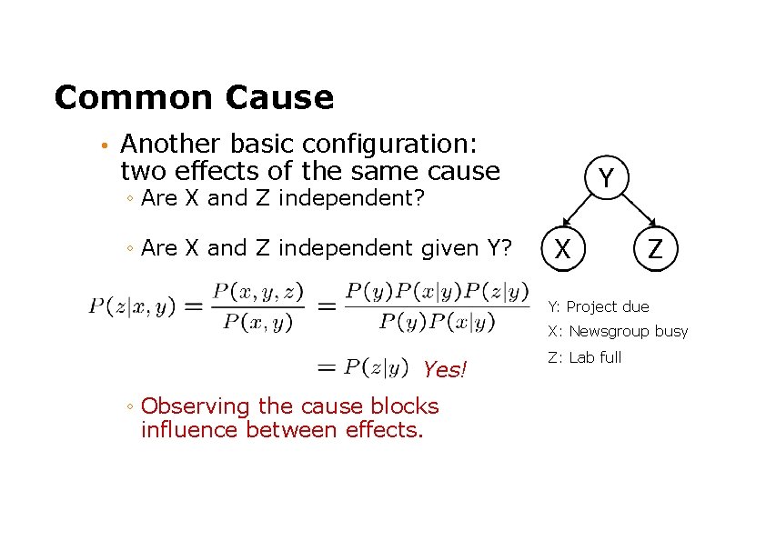 Common Cause • Another basic configuration: two effects of the same cause Y ◦