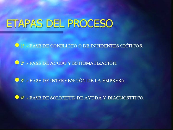 ETAPAS DEL PROCESO 1ª. - FASE DE CONFLICTO O DE INCIDENTES CRÍTICOS. 2ª. -