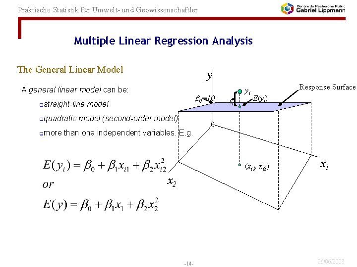 Praktische Statistik für Umwelt- und Geowissenschaftler Multiple Linear Regression Analysis The General Linear Model