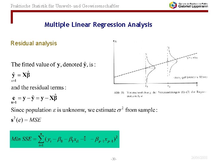 Praktische Statistik für Umwelt- und Geowissenschaftler Multiple Linear Regression Analysis Residual analysis -30 -