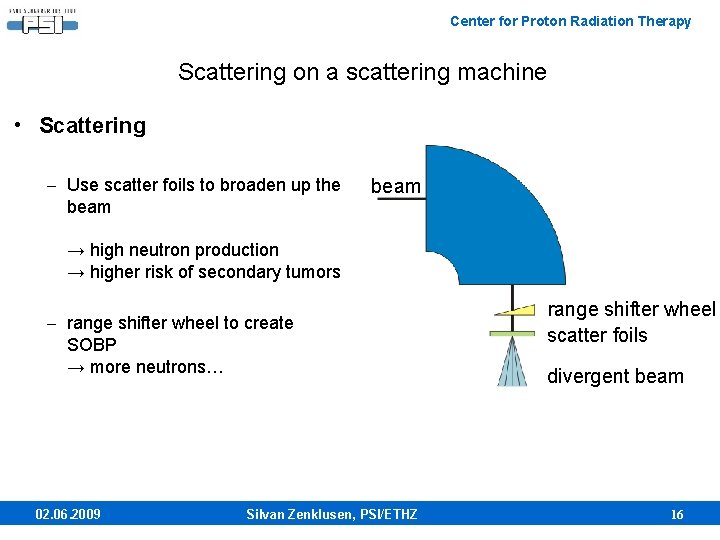 Center for Proton Radiation Therapy Scattering on a scattering machine • Scattering – Use