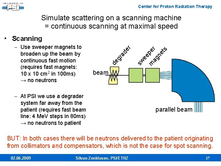 Center for Proton Radiation Therapy Simulate scattering on a scanning machine = continuous scanning