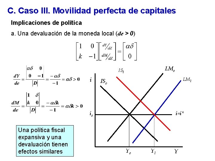 C. Caso III. Movilidad perfecta de capitales Implicaciones de política a. Una devaluación de