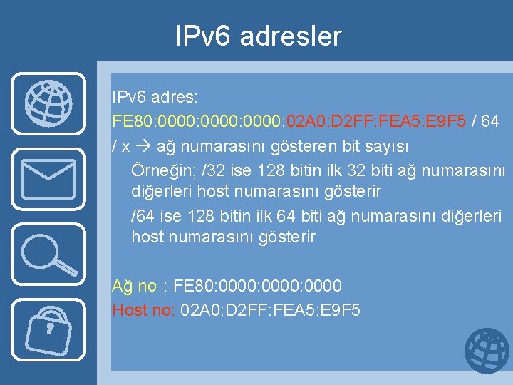 IPv 6 adresler IPv 6 adres: FE 80: 0000: 02 A 0: D 2