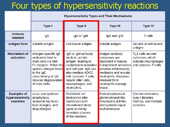 Four types of hypersensitivity reactions 