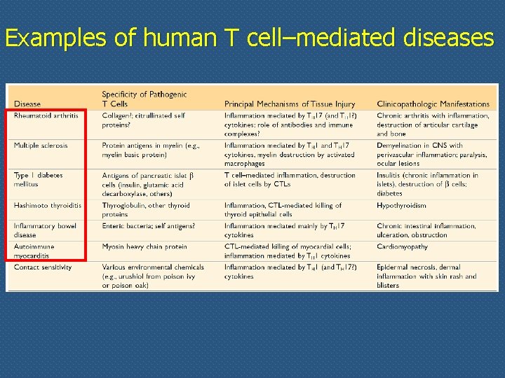 Examples of human T cell–mediated diseases 