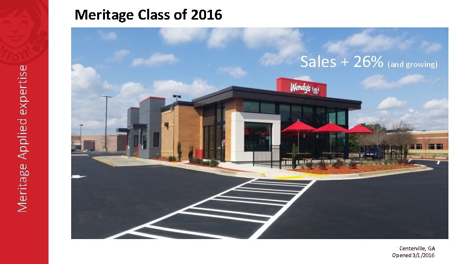 Meritage Applied expertise Meritage Class of 2016 Sales + 26% (and growing) Centerville, GA
