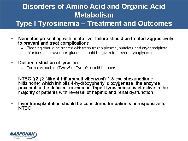 Disorders of Amino Acid and Organic Acid Metabolism Type I Tyrosinemia – Treatment and