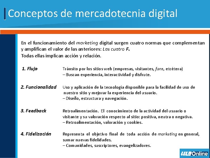 Conceptos de mercadotecnia digital En el funcionamiento del marketing digital surgen cuatro normas que