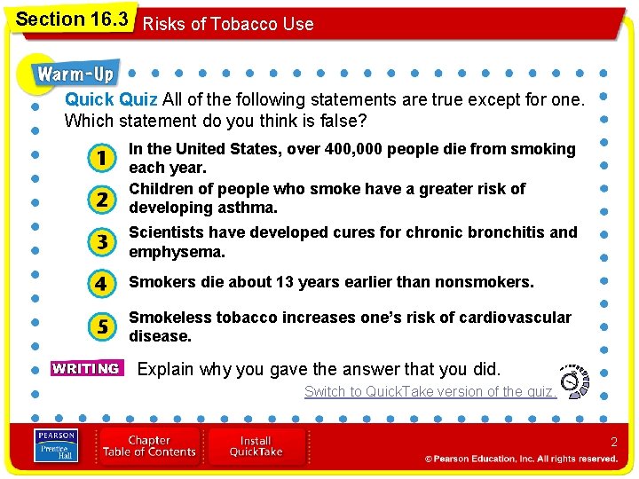 Section 16 3 Risks of Tobacco Use Objectives