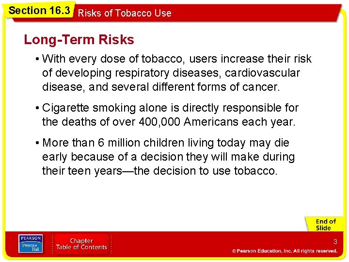 Section 16 3 Risks of Tobacco Use Objectives