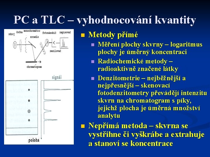 PC a TLC – vyhodnocování kvantity n Metody přímé n n Měření plochy skvrny