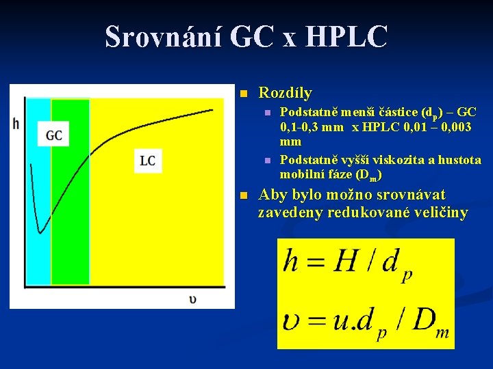 Srovnání GC x HPLC n Rozdíly n n n Podstatně menší částice (dp) –