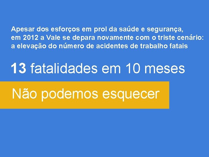 Apesar dos esforços em prol da saúde e segurança, em 2012 a Vale se