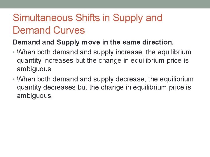 Simultaneous Shifts in Supply and Demand Curves Demand Supply move in the same direction.