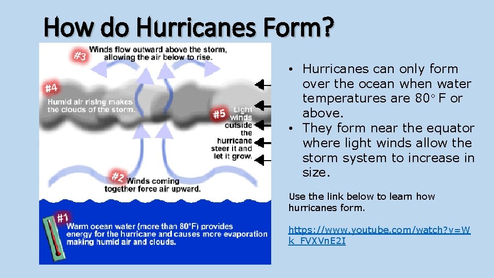 How do Hurricanes Form? • Hurricanes can only form over the ocean when water
