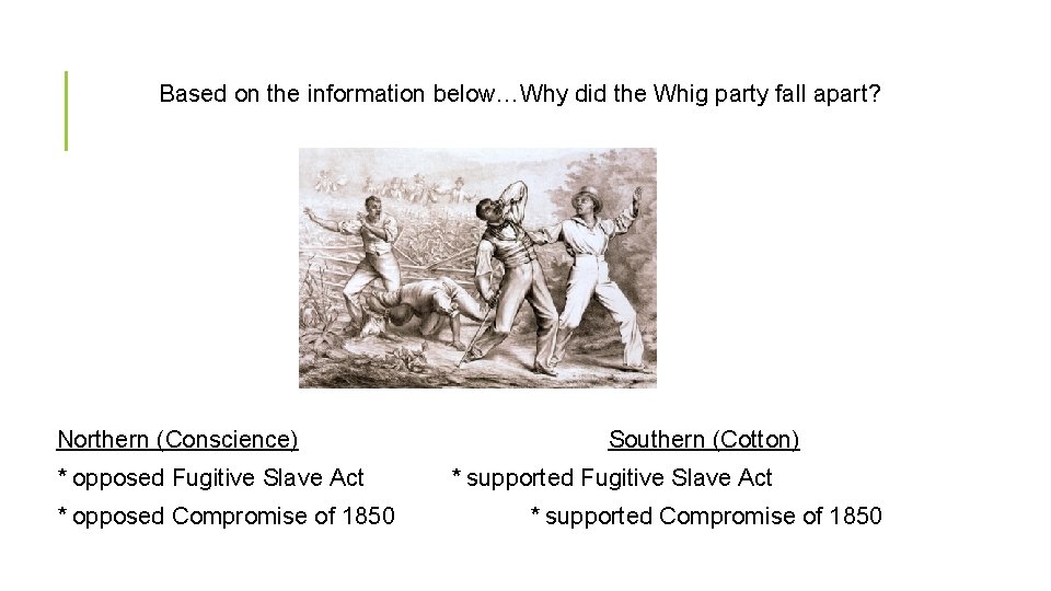 Based on the information below…Why did the Whig party fall apart? Northern (Conscience) *