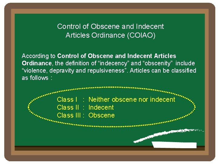 Control of Obscene and Indecent Articles Ordinance (COIAO) According to Control of Obscene and