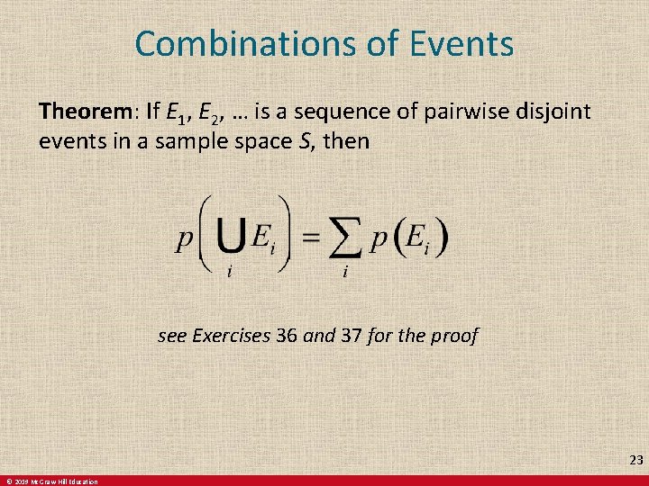Combinations of Events Theorem: If E 1, E 2, … is a sequence of