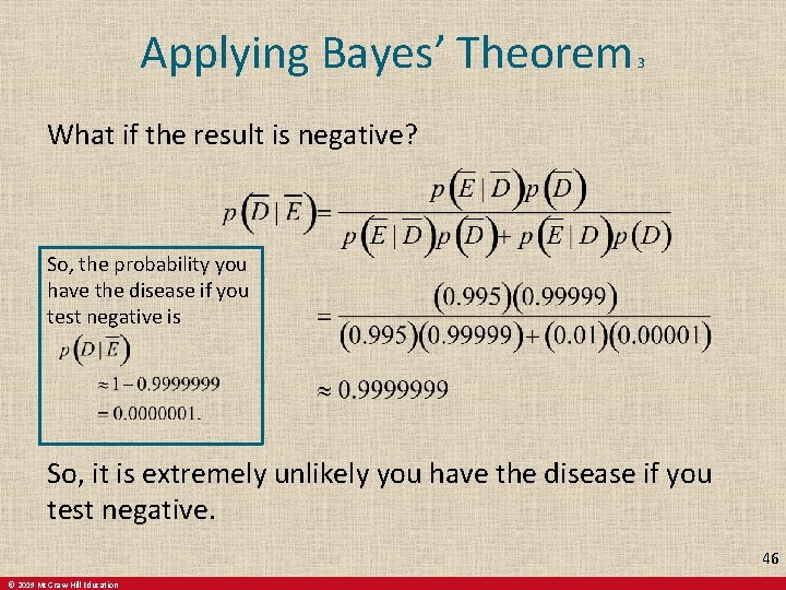 Applying Bayes’ Theorem 3 What if the result is negative? So, the probability you