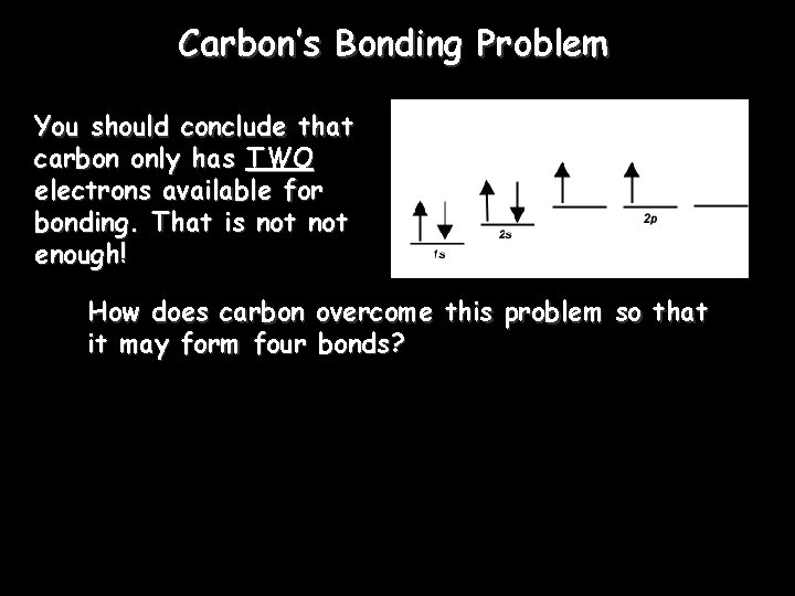 Carbon’s Bonding Problem You should conclude that carbon only has TWO electrons available for