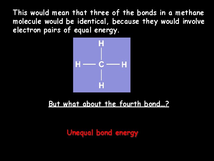 This would mean that three of the bonds in a methane molecule would be