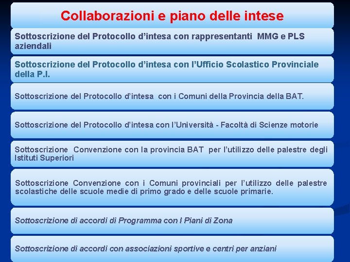 Collaborazioni e piano delle intese Sottoscrizione del Protocollo d’intesa con rappresentanti MMG e PLS