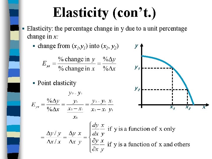 Elasticity (con’t. ) § Elasticity: the percentage change in y due to a unit