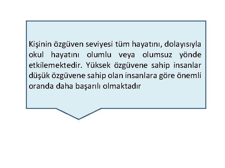 Kişinin özgüven seviyesi tüm hayatını, dolayısıyla okul hayatını olumlu veya olumsuz yönde etkilemektedir. Yüksek